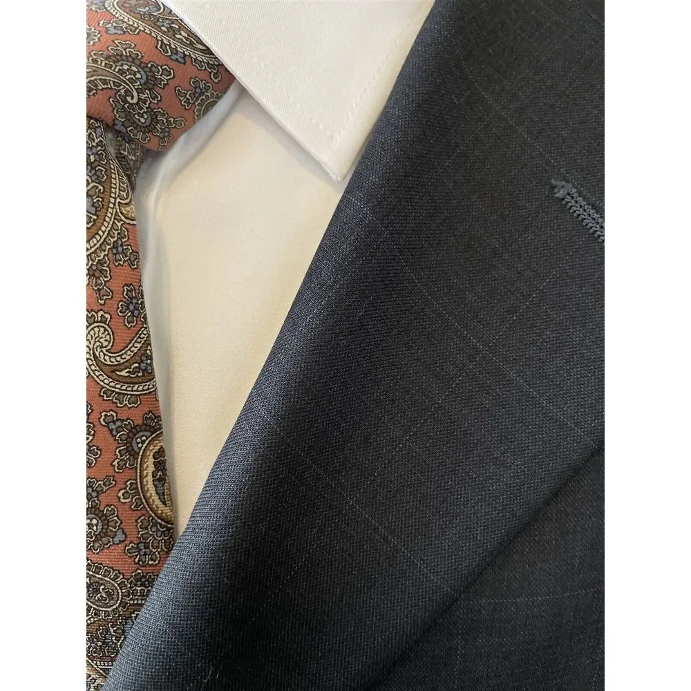 Vitali 50L 40 x 28 3pc Dark Gray Subtle Windowpane 4Btn Suit‎ Vest Waistcoat